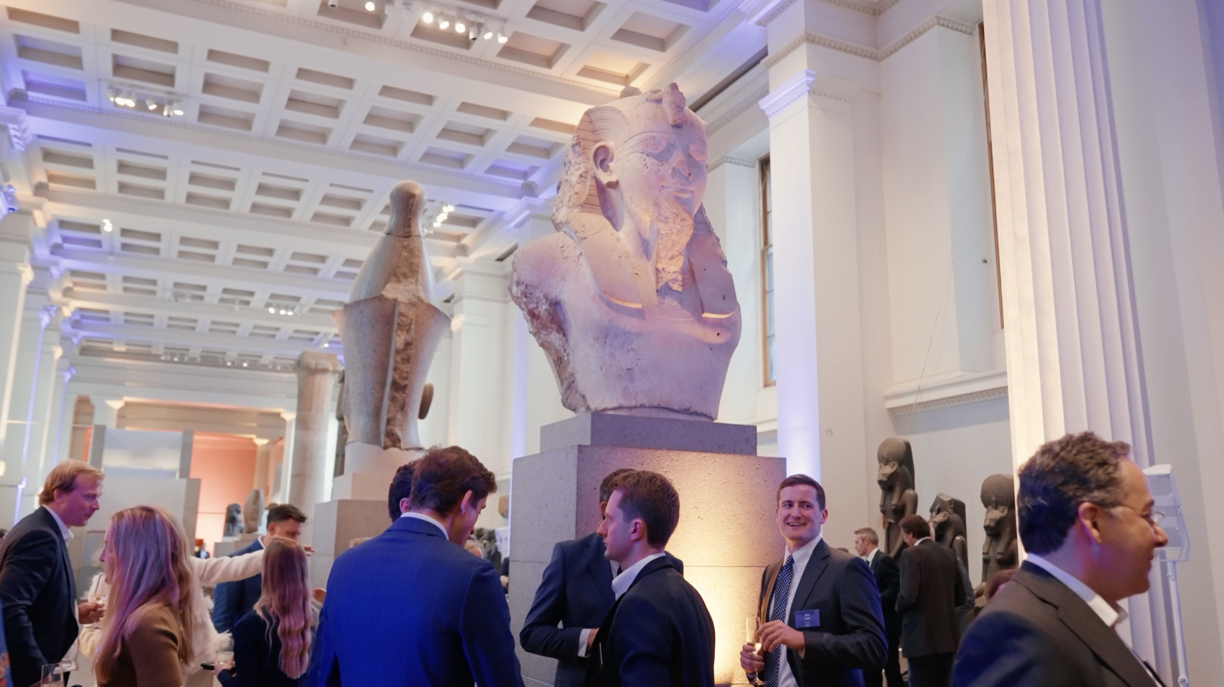 Exclusive private corporate drinks reception in the Egyptian Sculpture Gallery at the British Museum